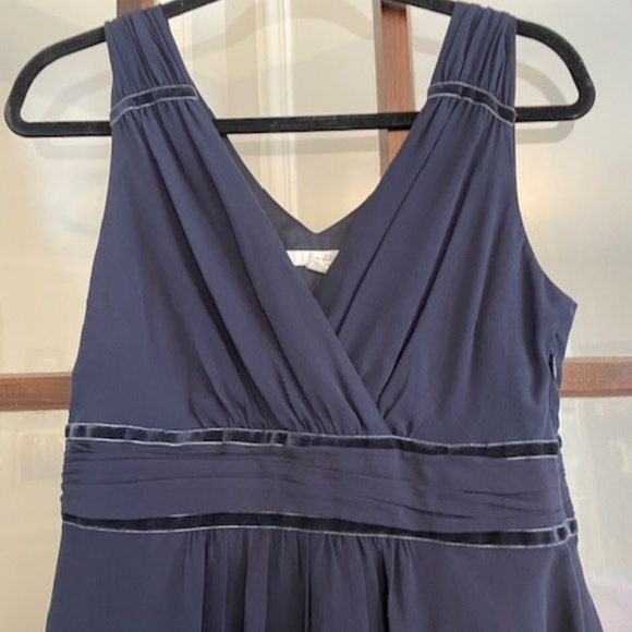 Boden Navy Blue Silk Dress with Velvet Trim, Size 6 - Picture 2 of 7